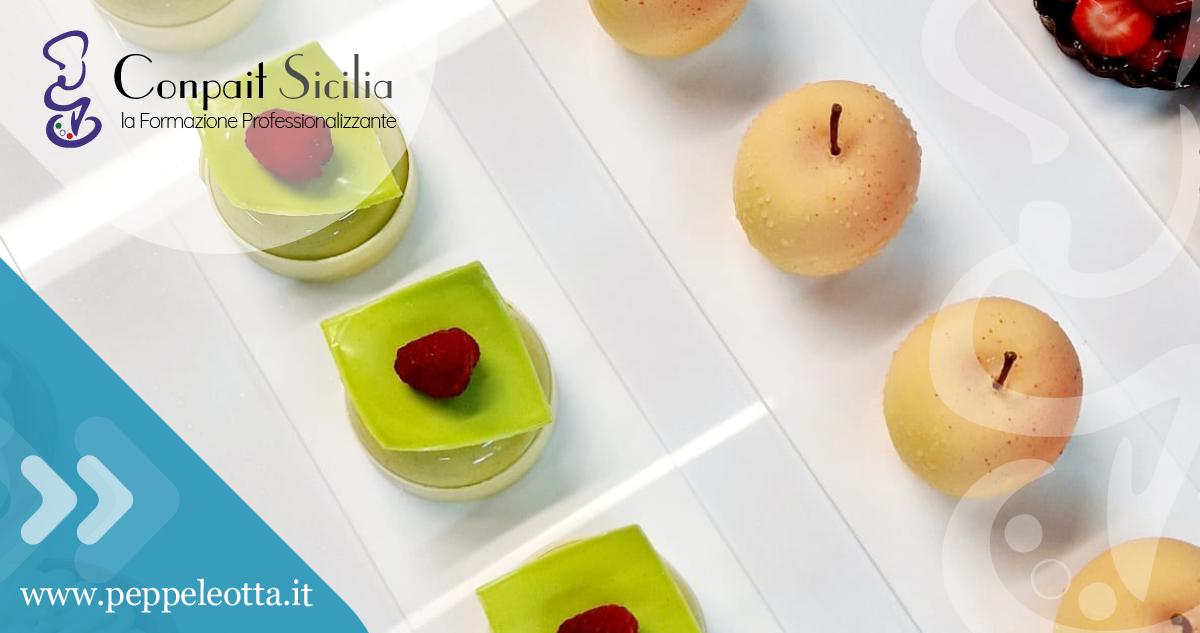 PEPPE LEOTTA ALTA FORMAZIONE CORSI CONPAIT-SICILIA SCUOLA PASTICCERIA LA VETRINA DELLE MONOPORZIONI DEL MAESTRO GIUSEPPE RUSSI